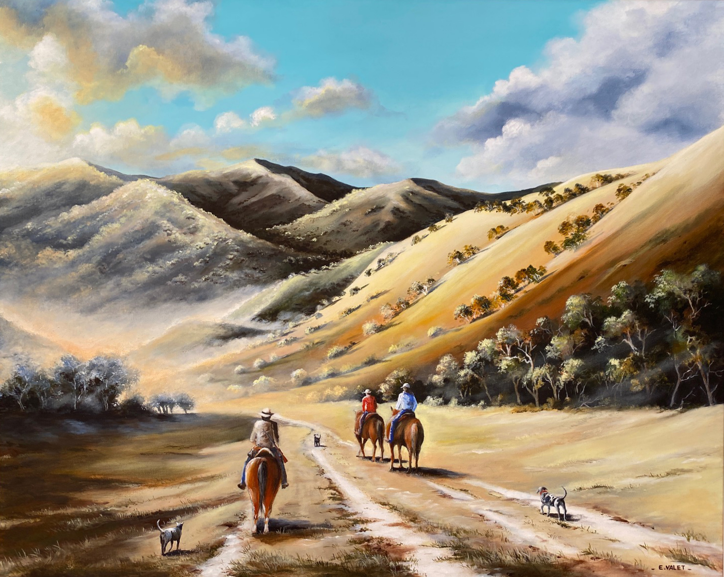 Eric VALET-depart à la chasse! ( Acrylique sur toile )